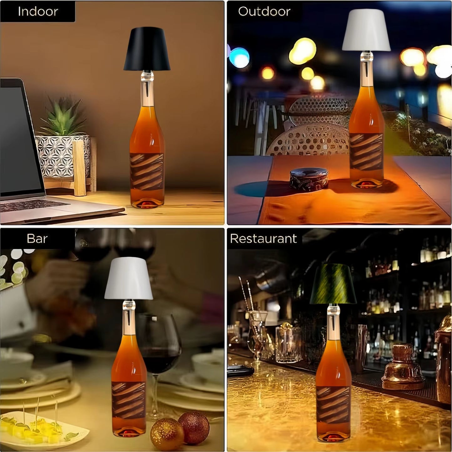 USB Charge Bottle Table Lamp Touch Control of 3 Colors and Stepless Dimming Night Lamp Suitable for Bar Wine Bottles Desk Lights